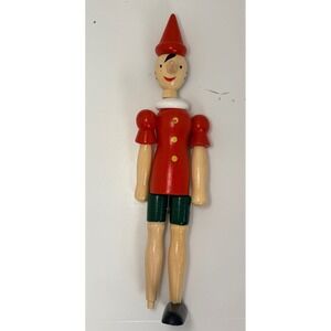 Gioform Italy Wooden Pinocchio Puppet Figure Hand Painted Red Green 10 Inch